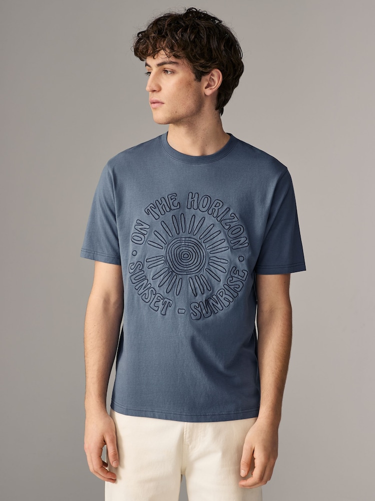 White/Blue/Brown Regular Fit Graphic 100% Cotton T-Shirts 3 Pack - Image 2 of 15
