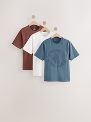 White/Blue/Brown Regular Fit Graphic 100% Cotton T-Shirts 3 Pack - Image 8 of 15