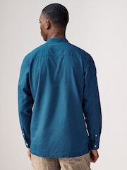 Navy Blue Textured Long Sleeve 100% Cotton Kurta - Image 2 of 7