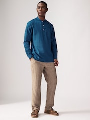 Navy Blue Textured Long Sleeve 100% Cotton Kurta - Image 3 of 7