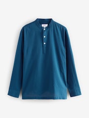 Navy Blue Textured Long Sleeve 100% Cotton Kurta - Image 5 of 7