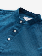 Navy Blue Textured Long Sleeve 100% Cotton Kurta - Image 6 of 7