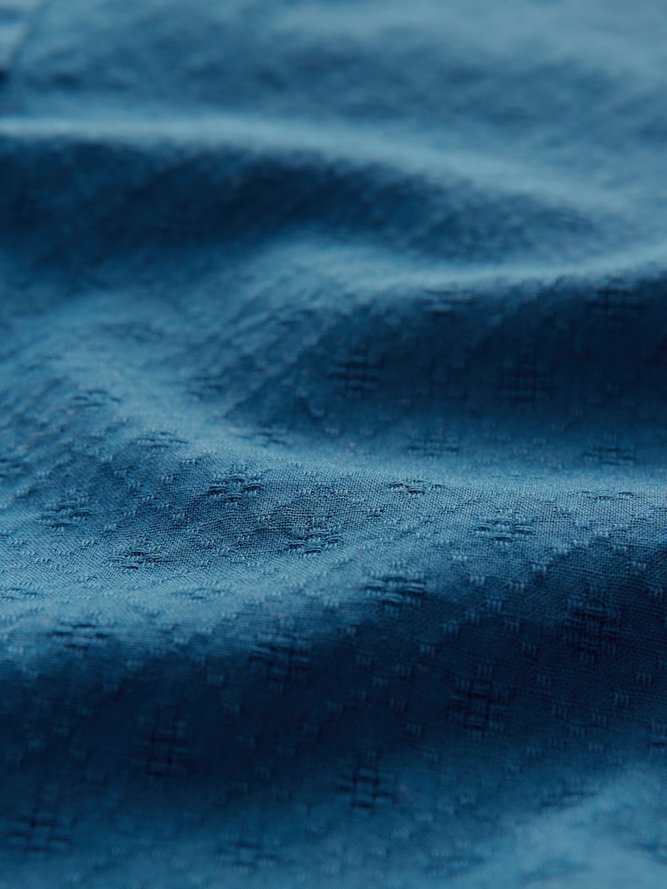 Navy Blue Textured Long Sleeve 100% Cotton Kurta - Image 7 of 7
