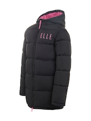 Elle Junior Girls Longline Puffer Black Jacket - Image 2 of 6