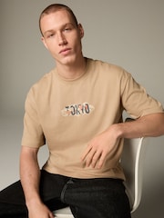 Pedra - Camiseta japonesa com estampa japonesa de modelagem relaxada 100% algodão - Imagem 5 de 9