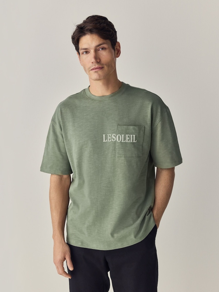 flambé Vert - Coupe ample - T-shirt épais imprimé graphique - Image 1 of 9