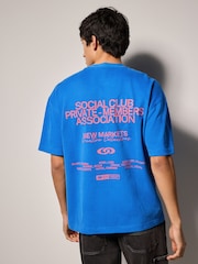 Blue Text Relaxed Fit Graphic Print Heavy Weight T-Shirt - Image 1 of 7