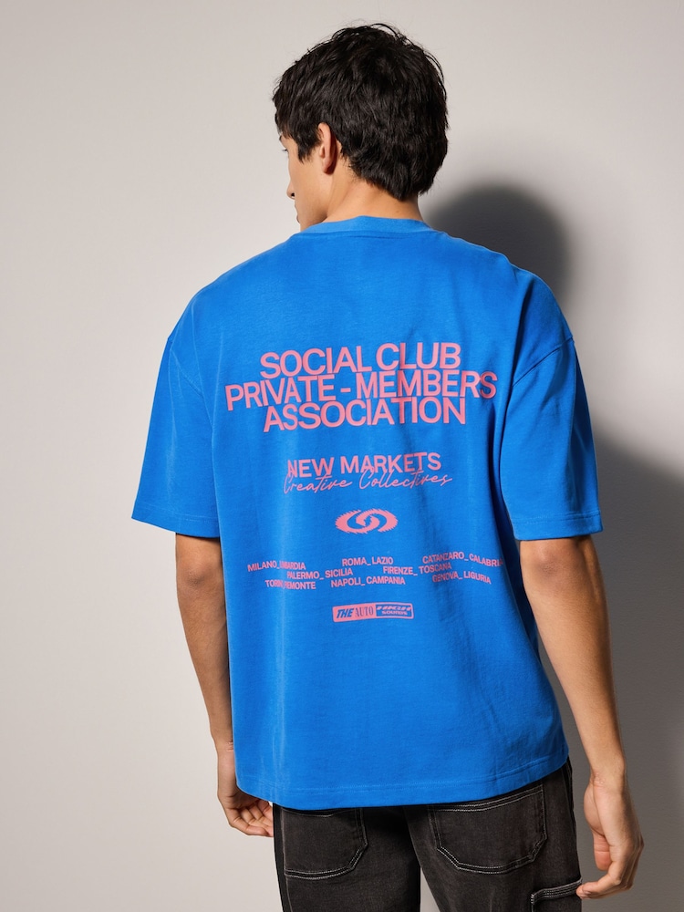 Blue Text Relaxed Fit Graphic Print Heavy Weight T-Shirt - Image 1 of 7