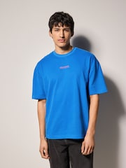 Blue Text Relaxed Fit Graphic Print Heavy Weight T-Shirt - Image 2 of 7