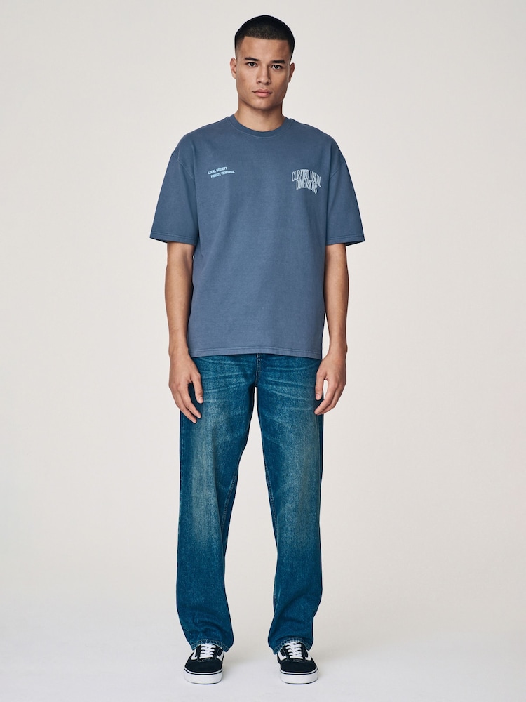 texte Bleu script - Coupe ample - T-shirt épais imprimé graphique - Image 2 of 11