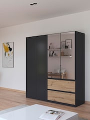 Rauch Grey Oak Fosta Wood and Mirror Semi Fitted 4 Door Wardrobe - Image 1 of 6