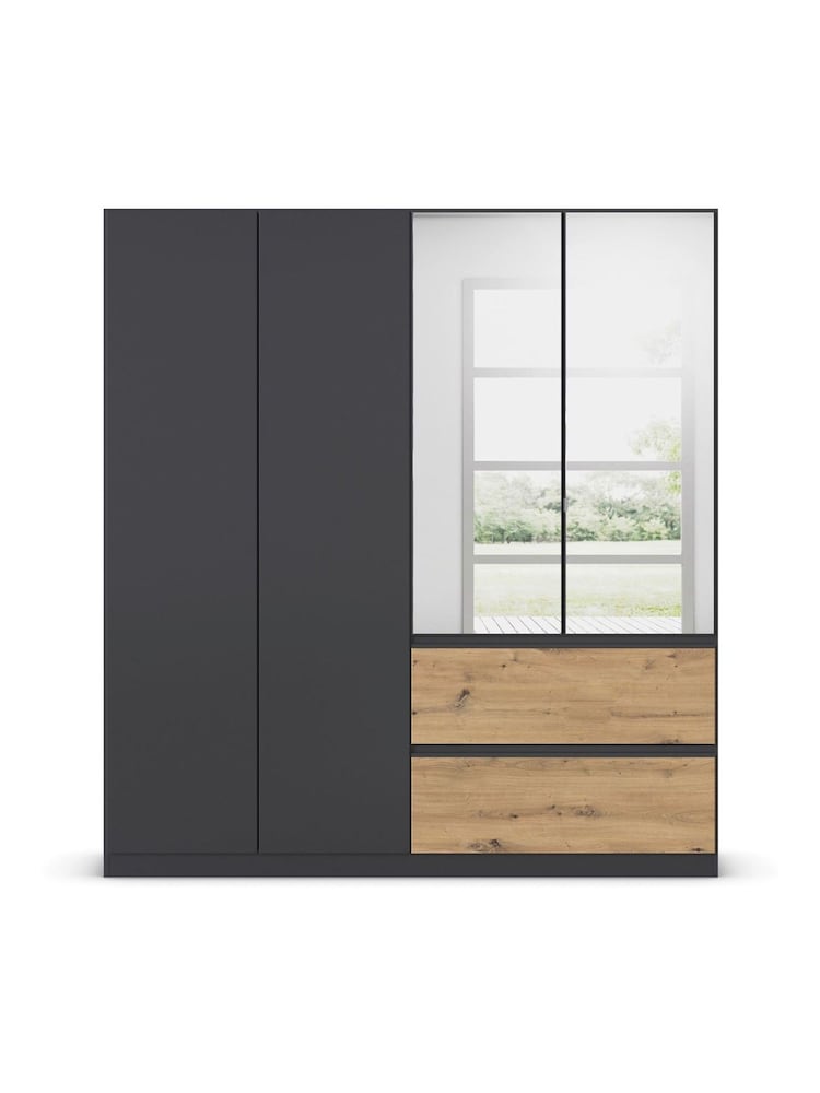Rauch Grey Oak Fosta Wood and Mirror Semi Fitted 4 Door Wardrobe - Image 2 of 6