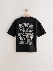 Noir motif tatouage - Coupe ample - T-shirt épais imprimé graphique - Image 7 de 9
