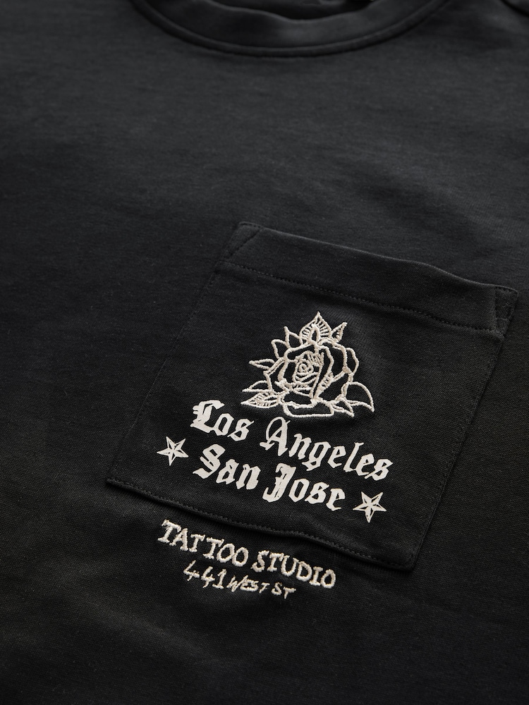 Noir motif tatouage - Coupe ample - T-shirt épais imprimé graphique - Image 9 of 9