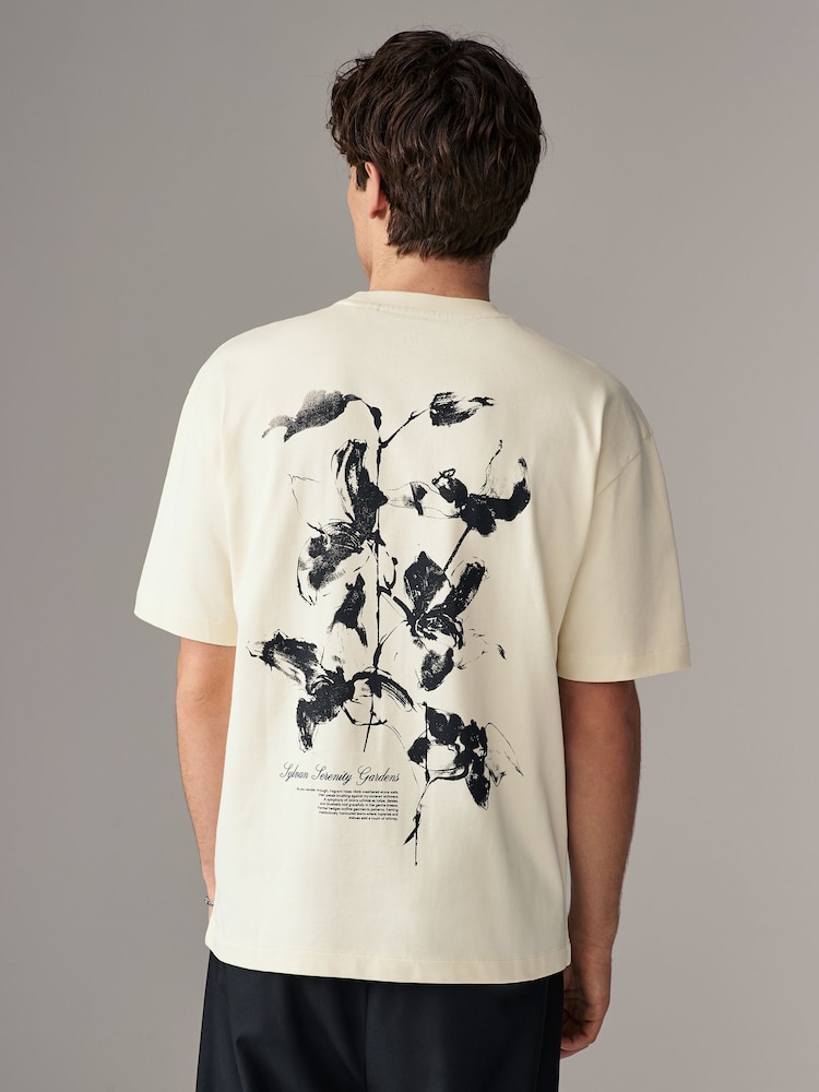Ecru Floral - Coupe ample - T-shirt épais imprimé graphique - Image 2 of 10