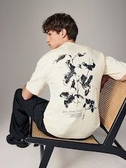 Ecru Floral - Coupe ample - T-shirt épais imprimé graphique - Image 4 de 10