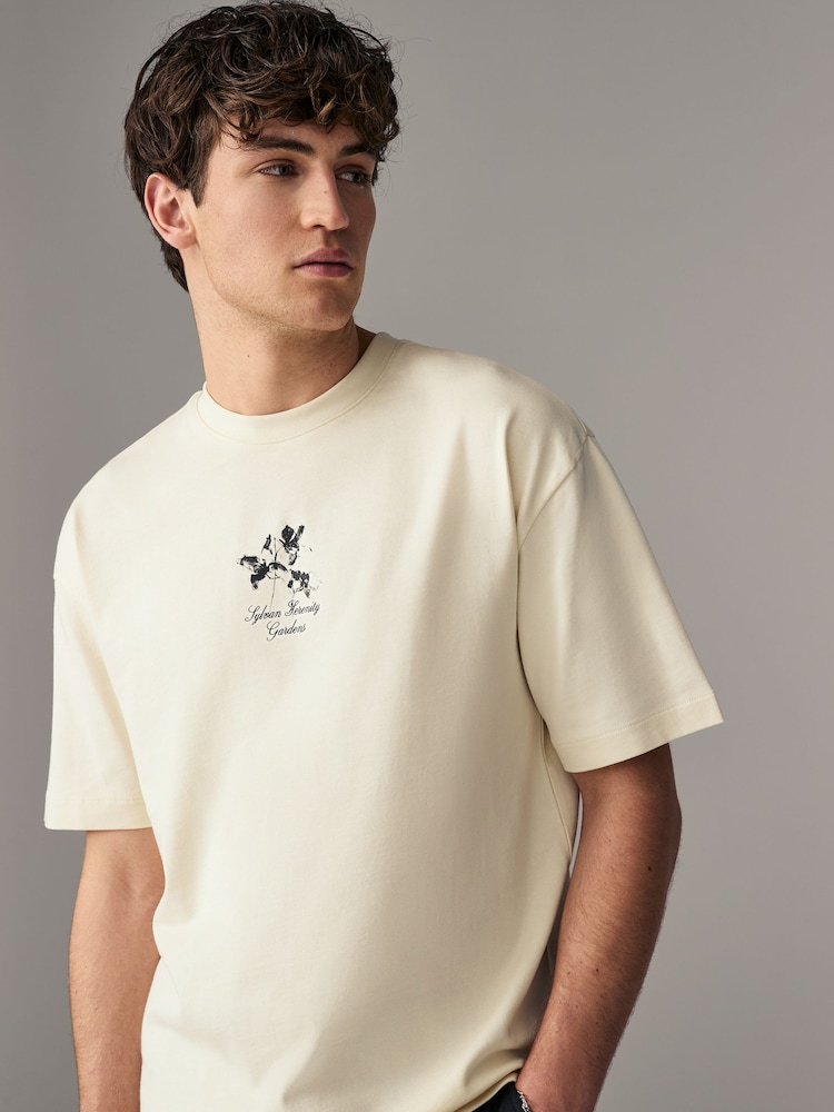 Ecru Floral - Coupe ample - T-shirt épais imprimé graphique - Image 5 of 10
