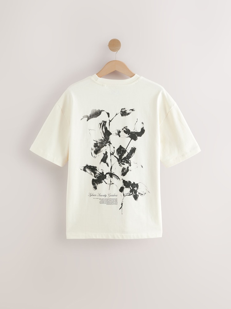 Ecru Floral - Coupe ample - T-shirt épais imprimé graphique - Image 8 of 10