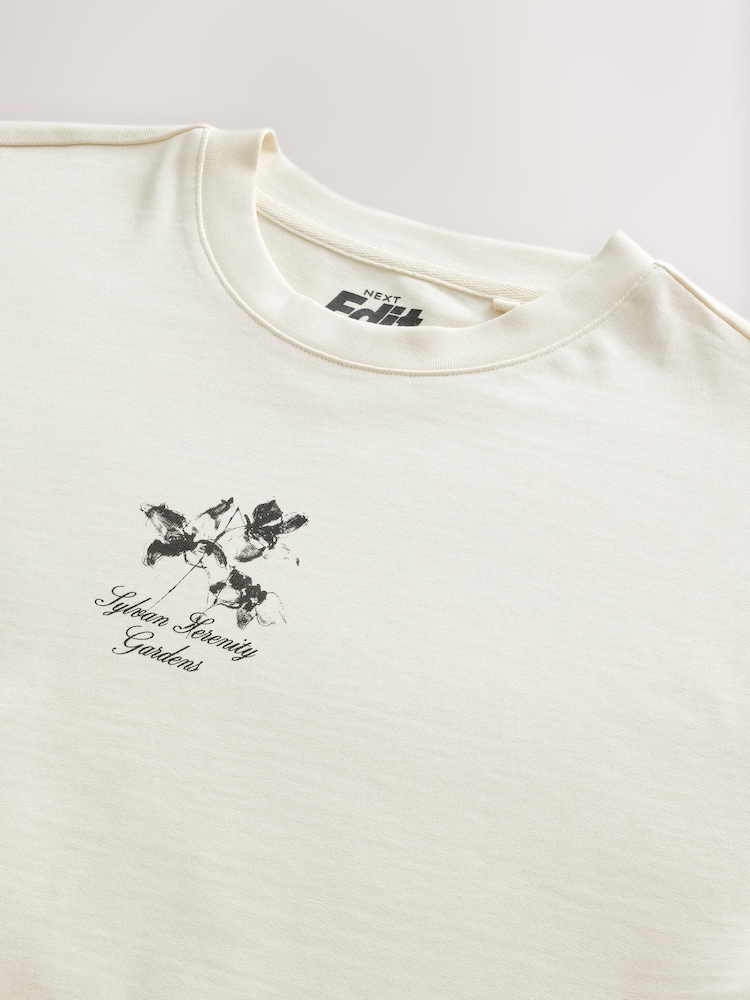 Ecru Floral - Coupe ample - T-shirt épais imprimé graphique - Image 9 of 10