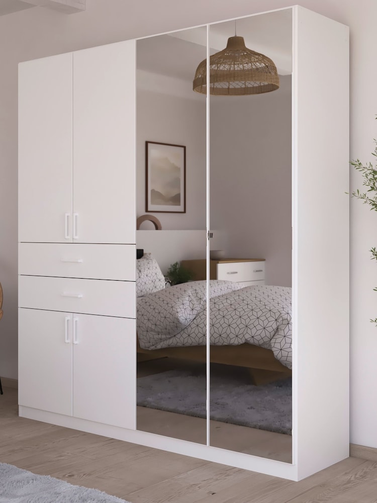 Rauch White Laika Wood and Mirror Semi Fitted 6 Door, 2 Drawer Wardrobe - Image 1 of 4