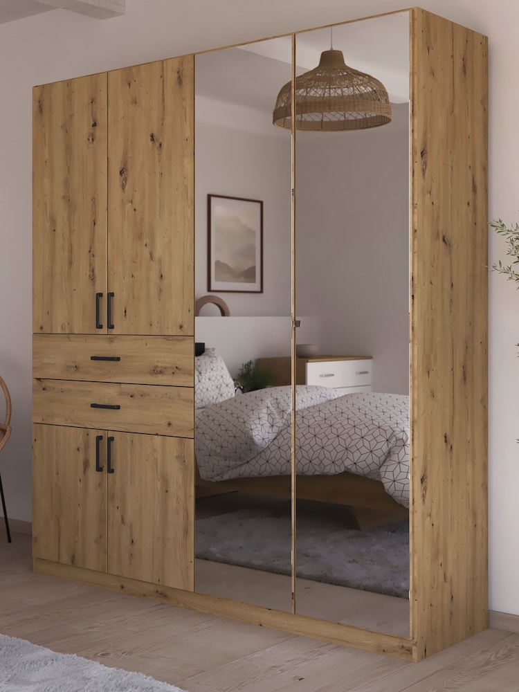 Rauch Natural Laika Wood and Mirror Semi Fitted 6 Door, 2 Drawer Wardrobe - Image 1 of 4