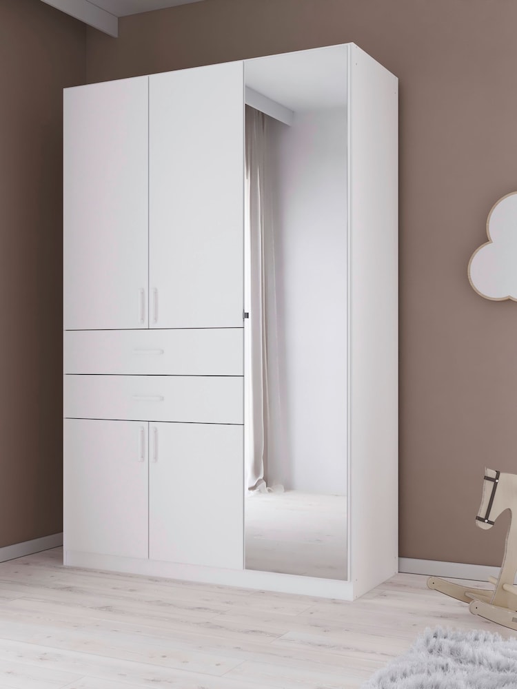 Rauch White Laika Wood and Mirror Semi Fitted 5 Door, 2 Drawer Wardrobe - Image 2 of 5