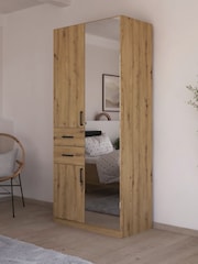 Rauch Natural Laika Wood and Mirror Semi Fitted Triple, 2 Drawers Wardrobe - Image 1 of 4