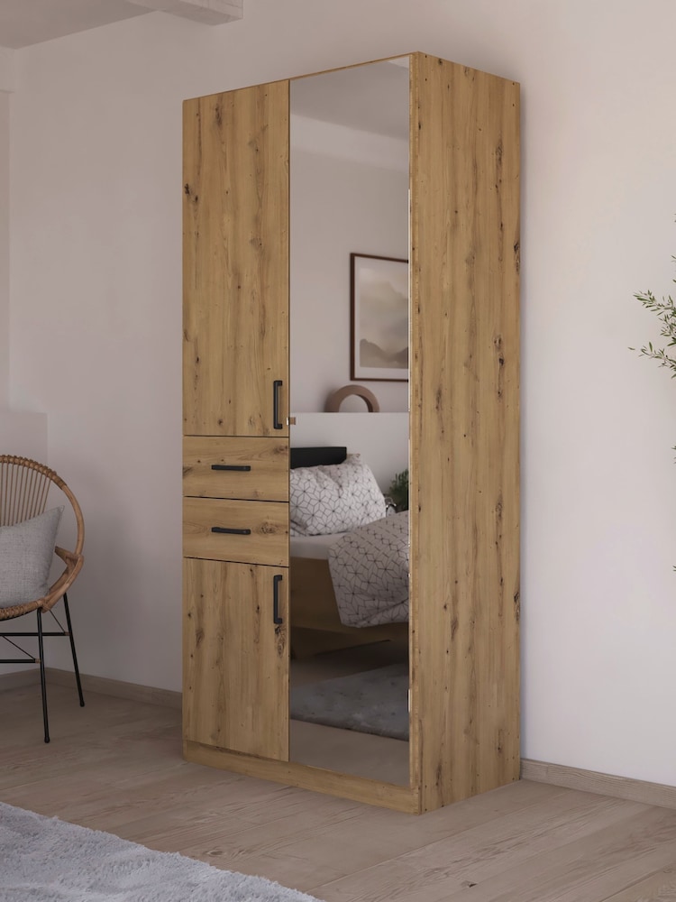 Rauch Natural Laika Wood and Mirror Semi Fitted Triple, 2 Drawers Wardrobe - Image 1 of 4