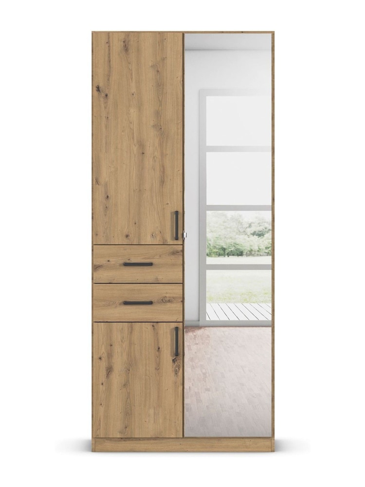 Rauch Natural Laika Wood and Mirror Semi Fitted Triple, 2 Drawers Wardrobe - Image 2 of 4