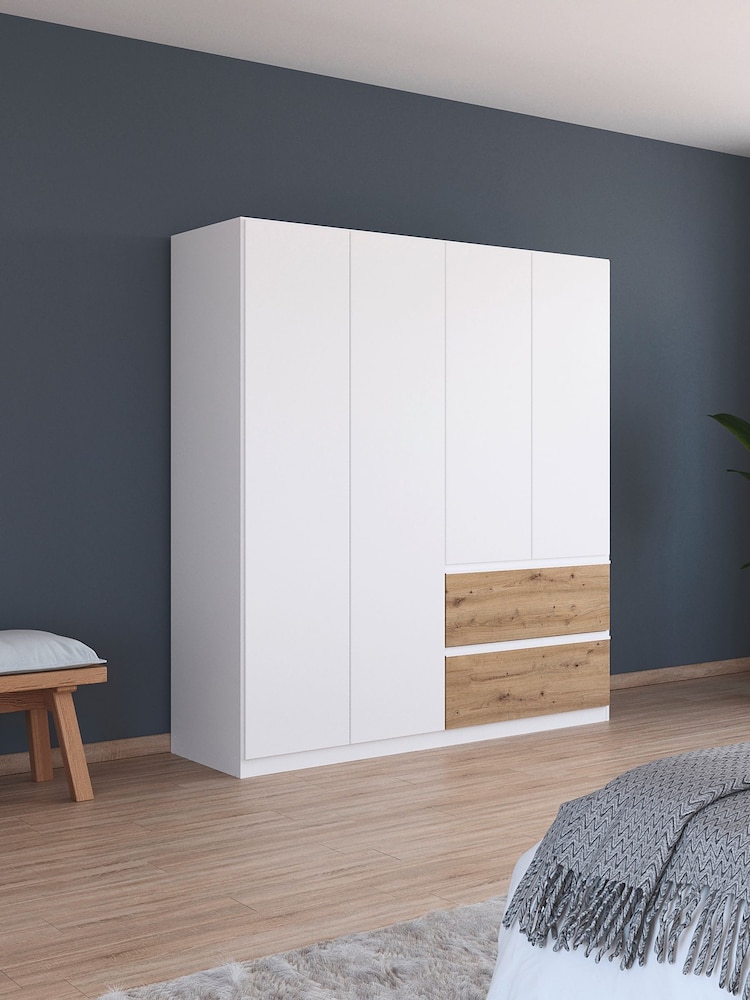 Rauch White Oak Fosta Wood Semi Fitted 4 Door Wardrobe - Image 1 of 4