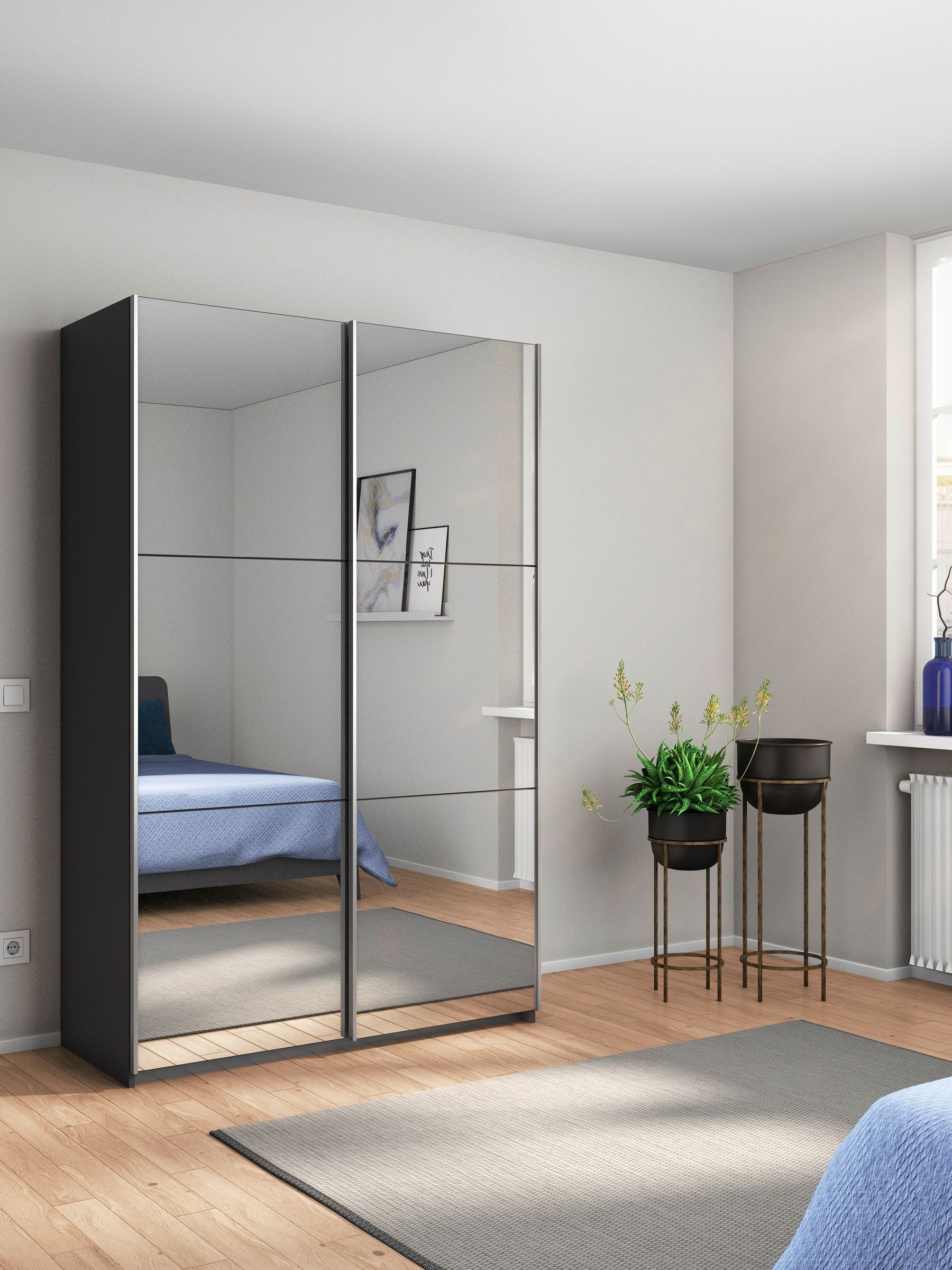 Buy Rauch Grey Reflection Mirror Sliding Semi Fitted 1.3m Sliding Wardrobe with Additional Interior Shelves from the Next UK online shop