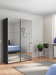 Rauch Grey Reflection Mirror Sliding Semi Fitted 1.3m Sliding Wardrobe with Additional Interior Shelves - Image 1 of 5