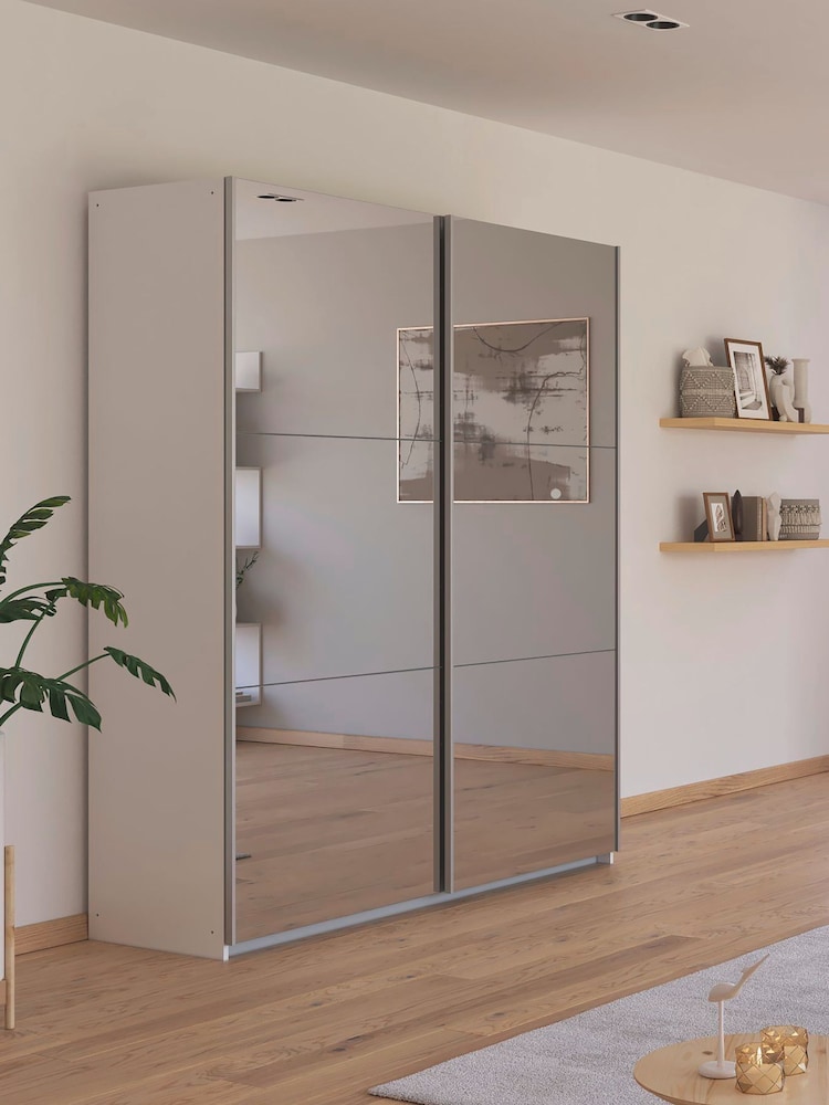 Rauch White Reflection Mirror Sliding Semi Fitted 1.8m Sliding Wardrobe with Additional Interior Shelves - Image 2 of 6