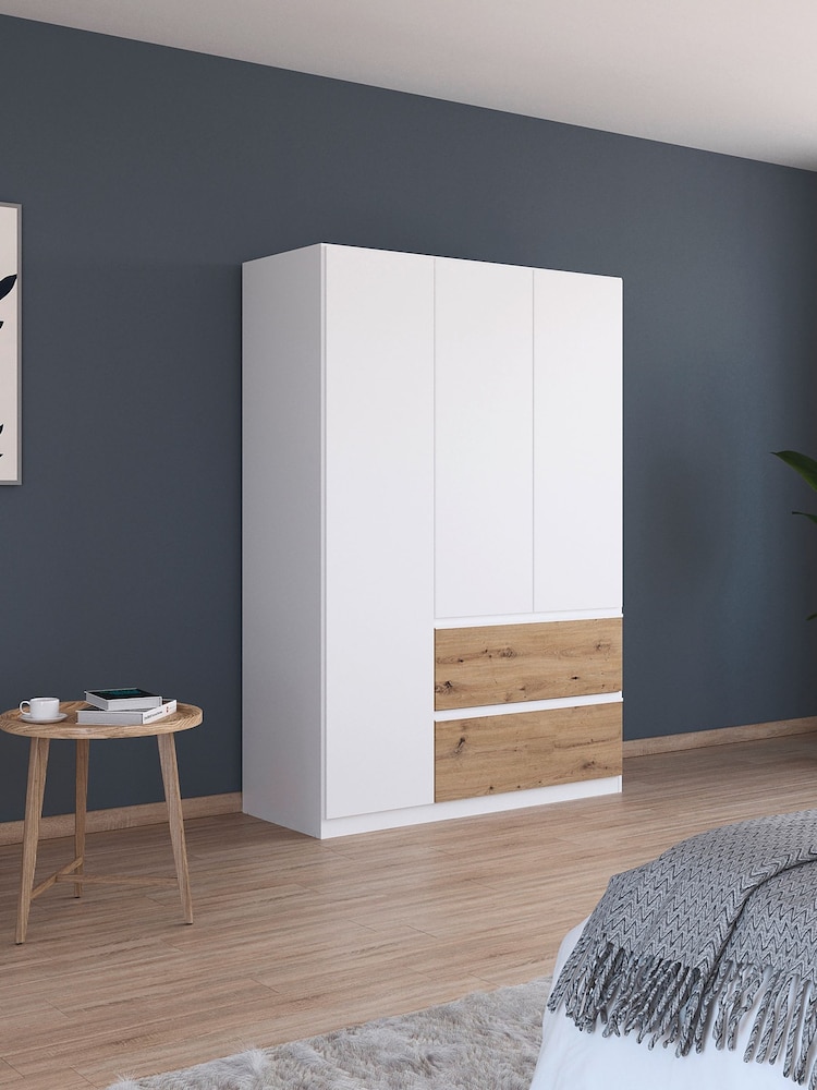 Rauch White Oak Fosta Wood Semi Fitted Triple Wardrobe - Image 1 of 4