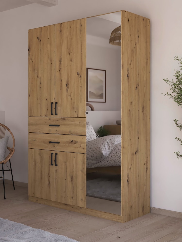 Rauch Natural Laika Wood and Mirror Semi Fitted 5 Door, 2 Drawer Wardrobe - Image 1 of 4