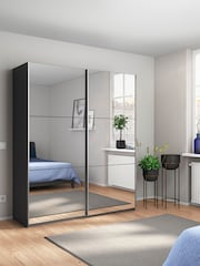 Rauch Grey Reflection Mirror Sliding Semi Fitted 1.8m Sliding Wardrobe with Additional Interior Shelves - Image 1 of 6