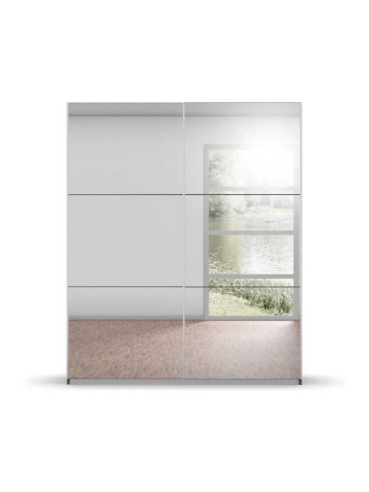 Rauch Grey Reflection Mirror Sliding Semi Fitted 1.8m Sliding Wardrobe with Additional Interior Shelves - Image 2 of 6