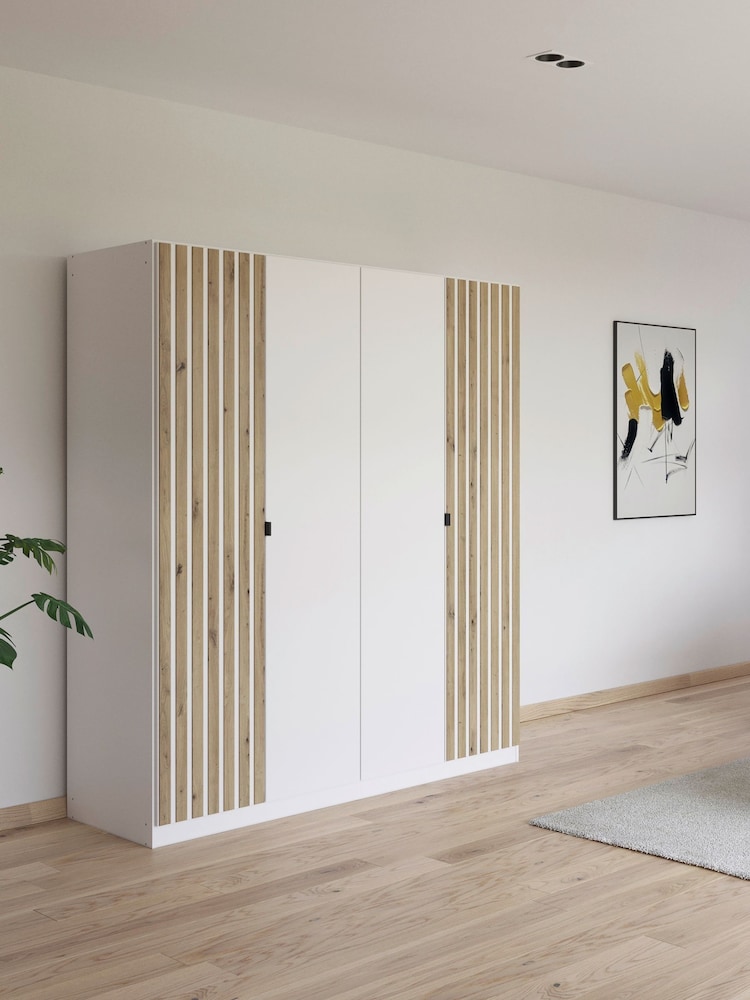 Rauch White Genova Wood and Mirror 4 Door Semi Fitted Wardrobe - Image 1 of 5