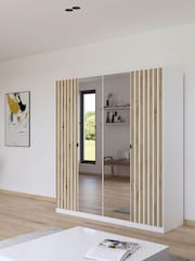 Rauch White Genova Wood and Mirror 4 Door Semi Fitted Wardrobe - Image 1 of 5