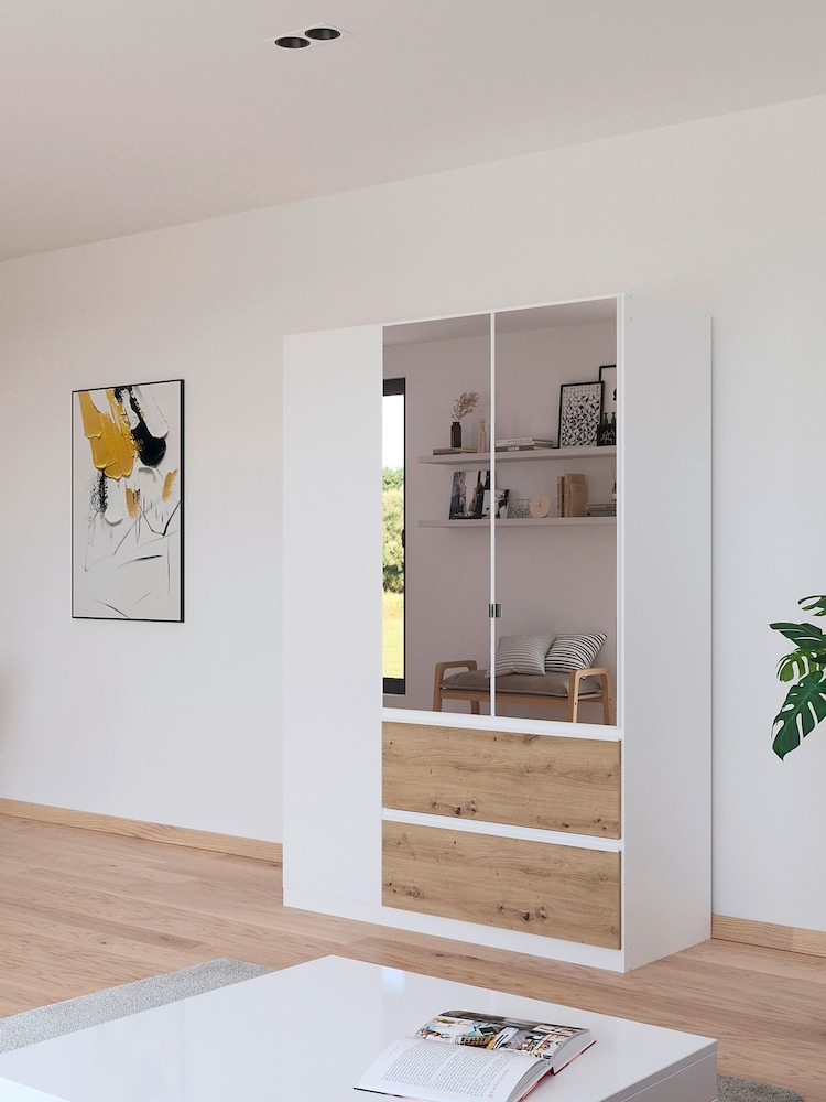 Rauch White Oak Fosta Wood and Mirror Semi Fitted Triple Wardrobe - Image 1 of 4