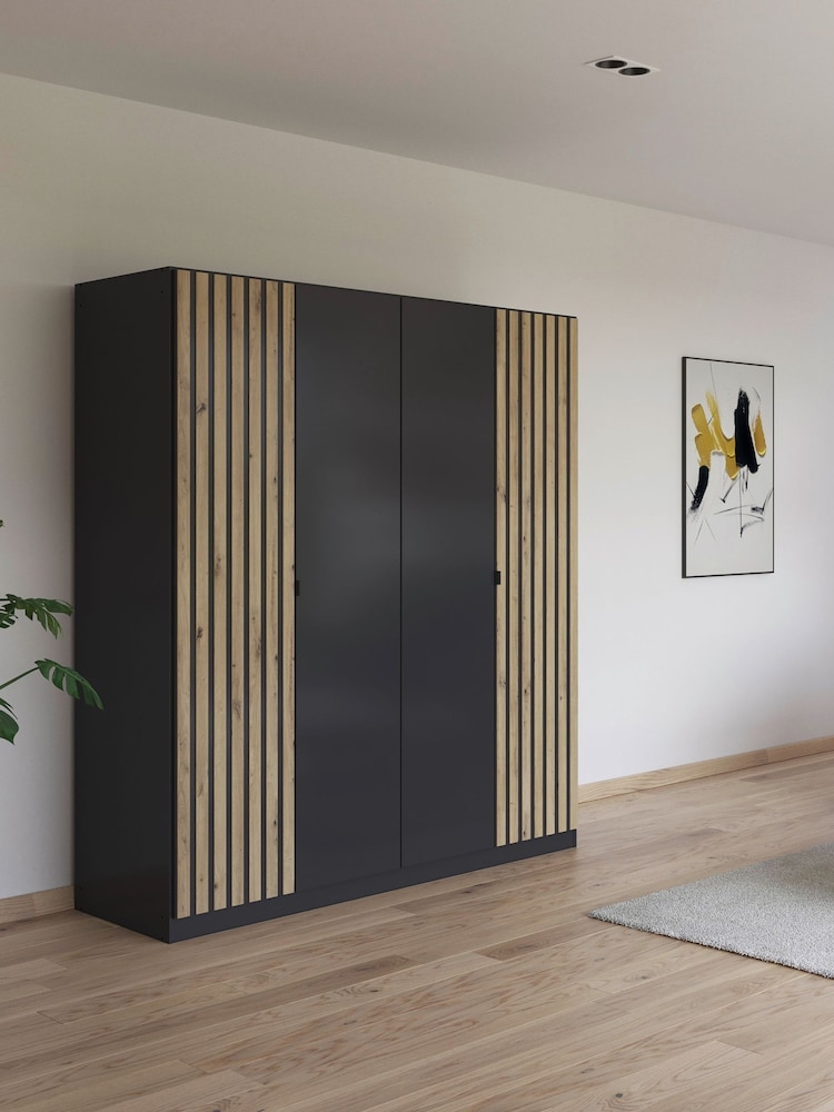 Rauch Grey Genova Wood and Mirror 4 Door Semi Fitted Wardrobe - Image 1 of 4