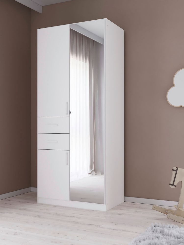 Rauch White Laika Wood and Mirror Semi Fitted Triple, 2 Drawers Wardrobe - Image 2 of 5