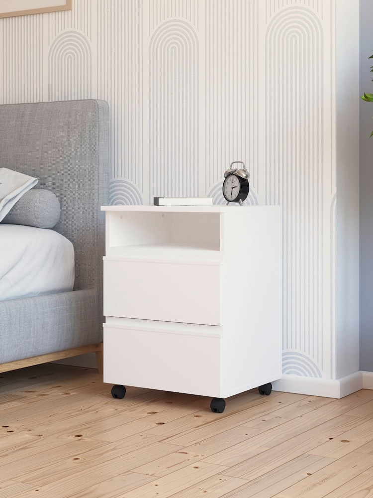 Rauch White Joelle 2 Drawers Bedside Table On Wheels - Image 1 of 5