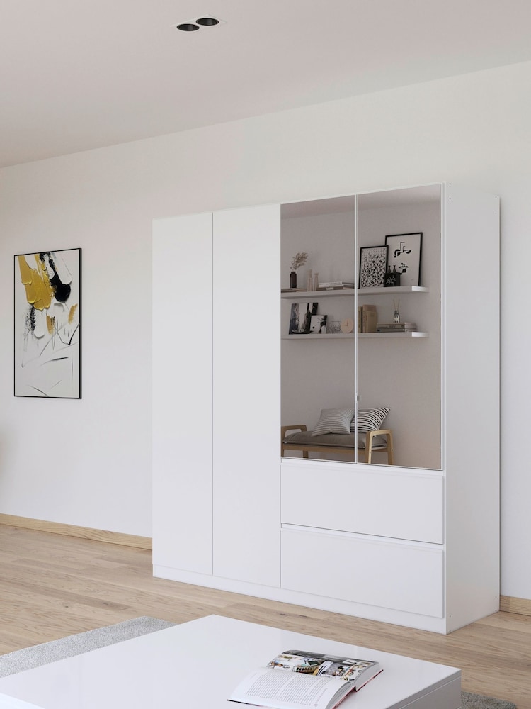 Rauch White Joelle Wood and Mirror 4 Door Semi Fitted Wardrobe - Image 1 of 6
