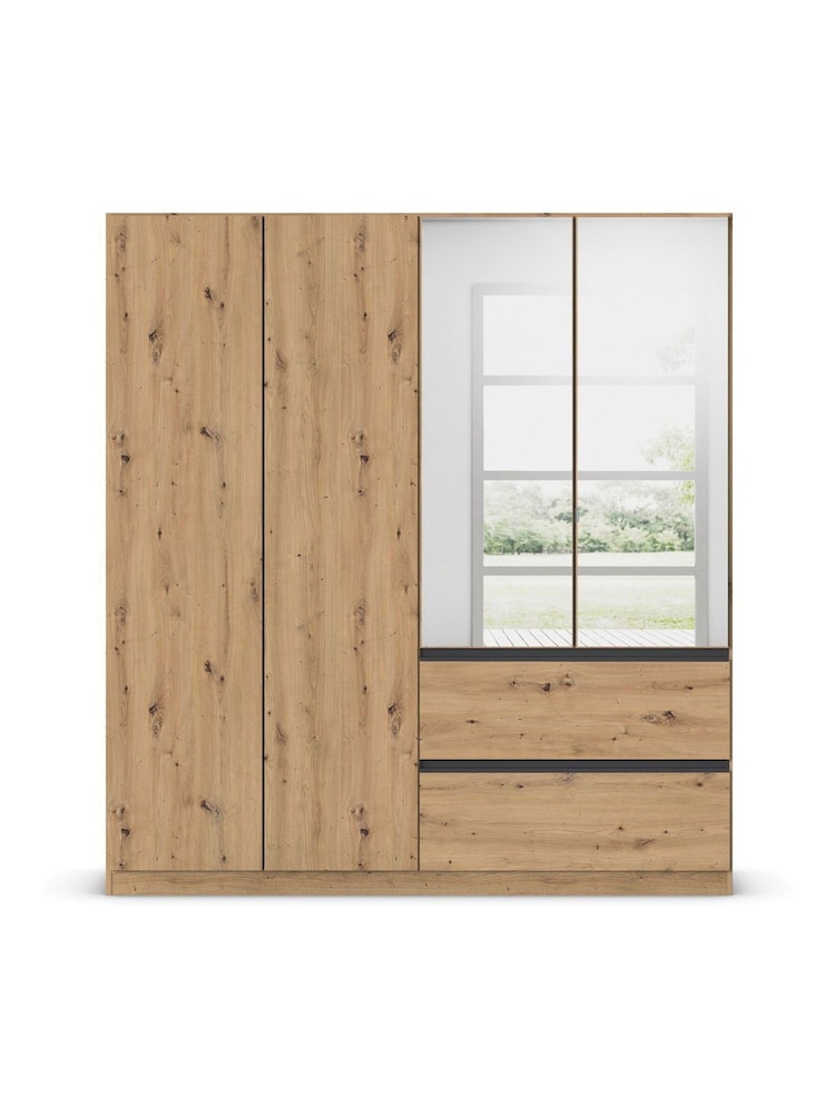 Rauch Natural Fosta Wood and Mirror Semi Fitted 4 Door Wardrobe - Image 2 of 4