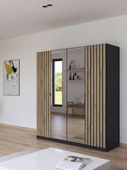 Rauch Grey Genova Wood and Mirror 4 Door Semi Fitted Wardrobe - Image 1 of 4