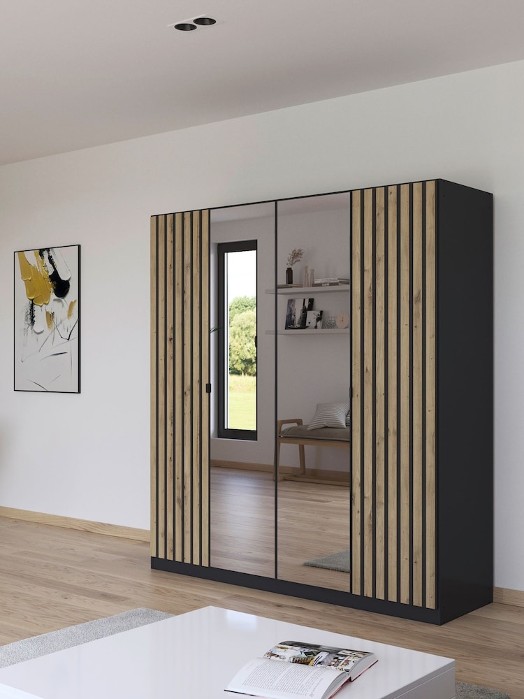 Rauch Grey Genova Wood and Mirror 4 Door Semi Fitted Wardrobe - Image 1 of 4