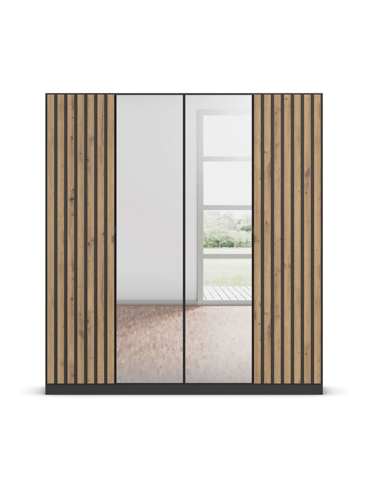 Rauch Grey Genova Wood and Mirror 4 Door Semi Fitted Wardrobe - Image 2 of 4