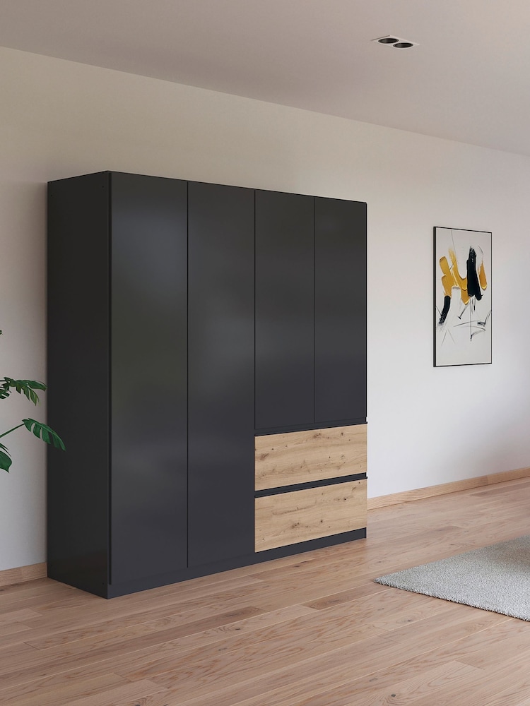 Rauch Grey Oak Fosta Wood Semi Fitted 4 Door Wardrobe - Image 1 of 6