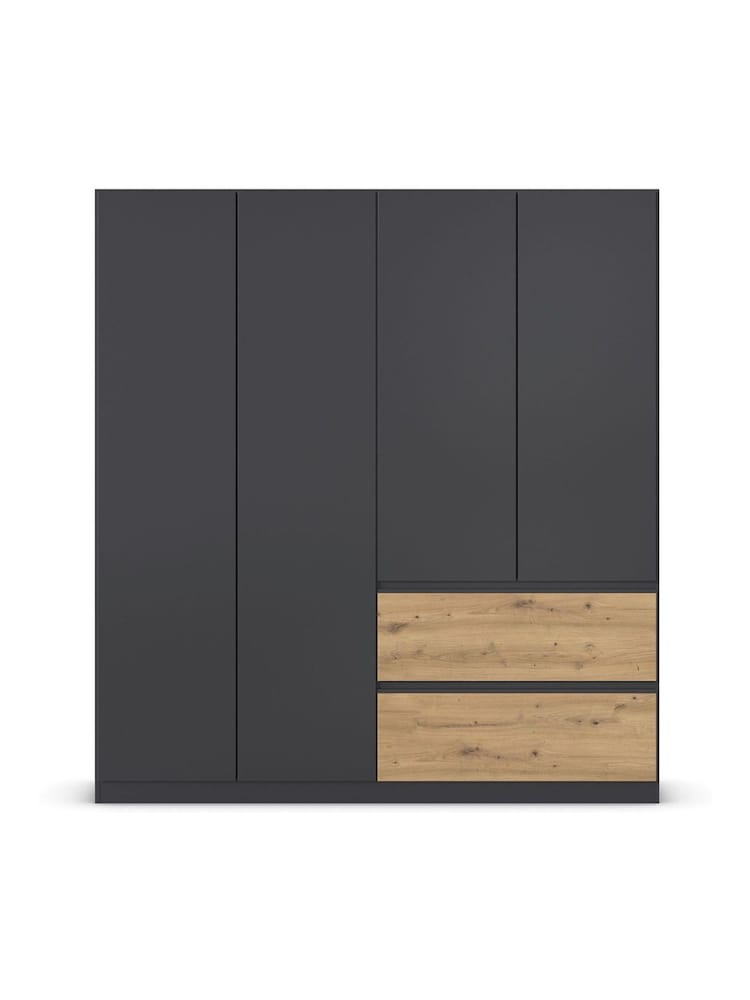 Rauch Grey Oak Fosta Wood Semi Fitted 4 Door Wardrobe - Image 2 of 6